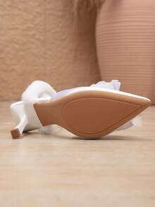 Women's New White Faux Fur Lace-Up High Heel Shoes, Pointed Toe Stiletto Bowknot Wedding Party Dress Shoes - White - View 7