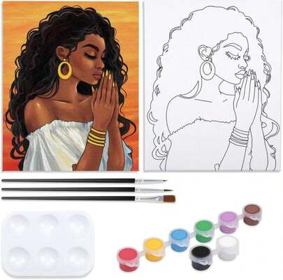 Nuberlic 12x16 Canvas Painting Kit Pre Drawn Canvas For Painting Birthday Gift Elegant Lady Theme Painting Kit DIY Adult Sip And Paint Party Favor Mother'S Day Gift