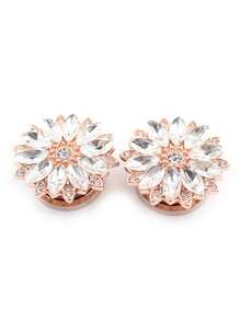 2pcs Stainless Steel Flower Crystal Zirconia Screw Ear Gauges, Size 6mm-16mm - Ear Expander - View 27