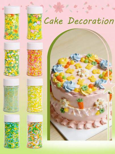 75克/2.6盎司 春季主题可食用蛋糕装饰糖粉，兔子和胡萝卜糖果造型，复活节主题蛋糕装饰，纸杯蛋糕装饰，也适用于冰淇淋、甜甜圈、饼干和甜点装饰，非常适合复活节、婚礼、圣帕特里克节及所有派对用品。