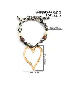 2pcs/Set Bohemian CCB Beaded Fabric Leopard Print Choker Necklace With Heart Pendant, Luxurious & Elegant, Suitable For Vacation, Party, Wedding, Casual Wear, Street Style, Women & Couples, Holiday & Birthday Gift - Necklace - View 10