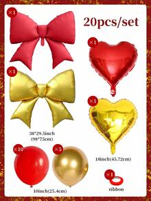 20 Stück/Set rote und goldene Ballons, 38 Zoll Schleifen-Ballons, 18 Zoll Herz-förmige Folie Mylar Ballons, rote und goldene Latex-Ballons mit Bändern für Jahrestag, Valentinstag, Geburtstag, Hochzeit, Babyparty, Verlobung, Abschluss, Taufe, Gender-Enthüllungsparty Dekorationen - Rotgold - Übersicht 3