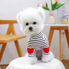 1pc Pet Clothes, Dog/Cat Apparel, Cute Heart Pattern Undershirt For Small Dogs/Puppies - Black & White Striped - Black - View 13