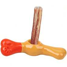AFP ALL FOR PAWS AFP Long-Lasting Chewing Dog Toy Bully Stick Holder Pet Prevents Choking Safety Device Aggressive Chewers Dog Chew Stick Holder - Coral Orange - View 2