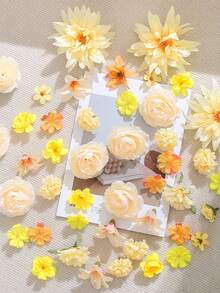 20/40支装黄色人造花材料包 - 人造花、仿真花、手工头饰、花环材料、婚礼花艺材料。适用于制作花环、节日和生日派对装饰、新娘腕花、家居和花店装饰、母亲节装饰，全年均可使用。 - 橙黃系 - 查看 10