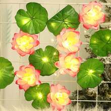 1串人造莲花LED灯串 - LED夜灯，适用于莲花和睡莲养护、节日装饰。创意荷叶铜线灯，室内墙柜窗饰，莲花睡莲串灯。 - 暖色 - 查看 9