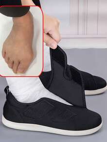 Casual Sports Adjustable Hook And Loop Wide Fit Shoes For Men, Breathable Fabric, Comfortable & Lightweight, Suitable For Middle-Aged And Elderly With Swollen Feet, Outdoor Barefoot Hiking Shoes - Black - View 6