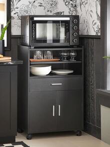 SoBuy FSB09-SCH 廚房櫥櫃、廚房推車、滾動櫥櫃、飲料推車、帶一個滑動擱板的微波爐櫃，黑色，尺寸約為 59x92x40厘米（寬x高x深），廚房中島、餐邊櫃、廚房櫥櫃、微波爐櫃、儲物櫃、餐邊櫃、廚房餐邊櫃、儲物餐邊櫃、帶門餐廳餐邊櫃、高餐邊櫃、廚房儲物櫃、廚房抽屜櫃、儲物櫃、廚房擱板、儲物櫃物架、廚房家具、儲物家具、櫥櫃、碗碟櫃、廚房推車、帶輪廚房推車、帶工作檯面廚房推車、櫥櫃、廚房邊桌、帶工作檯面的廚房櫥櫃、廚房擱板、工作檯面、廚房家具，黑色中密度纖維板(E1)，59x40x92 厘米