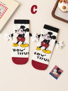 Disney 4双可爱3D手套袜，儿童圣诞节过膝袜，时尚儿童派对高筒袜，高品质礼物。返校季，趣味时尚爱好者，家庭聚会圣诞礼物手套袜，袜子 - 彩色 - 查看 11