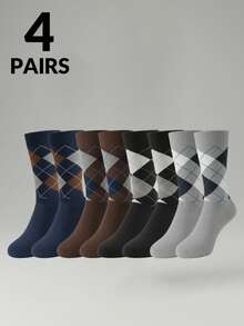 12/8/4/2/1 Pairs Men's Socks, Classic Diamond Plaid British Style Elongated Men's Mid-Calf Socks, Business Gentleman Socks - Multicolor - View 17