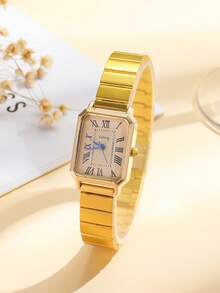 1pc Shiny Glamorous Square Dial Girl's Quartz Watch, Seamless Transition Between Business And Casual, Birthday Gift / Holiday Gift - Gold - View 9