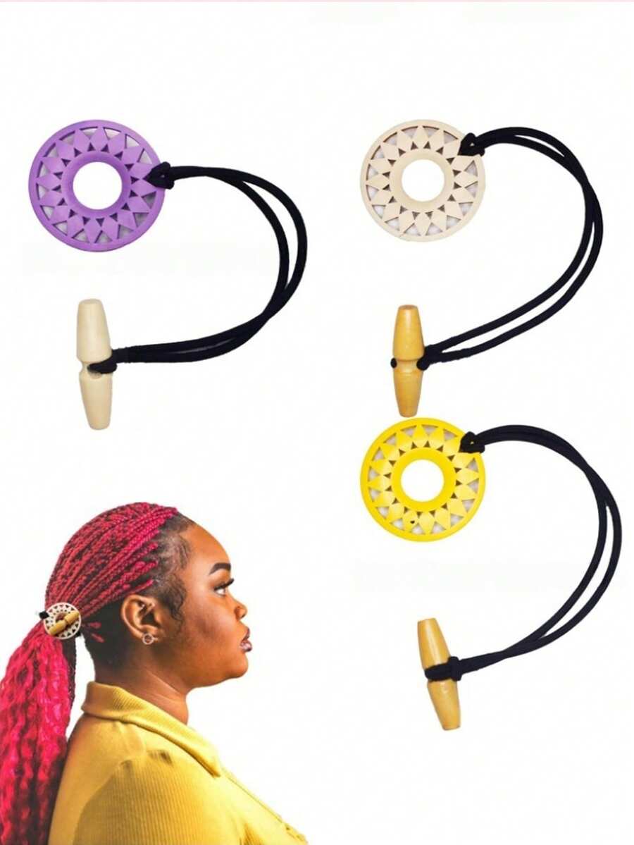 A Set Of Three Bohemian-Style Geometric Pattern Hair Bands, Equipped With An Extra-Long Elastic Band, Suitable For Fixing Messy Braids, Hair Ties, Ladies' Hair Clips, Headbands, Hollow Sunflower Elastic Hair Bands, DIY African Messy Braid Ring-Shaped Hair Strings. ,Ponytail Holders ,Hair Elastics ,Hair Rubber Bands ,Scrunchies ,Hair Rope - Multicolor - View 1