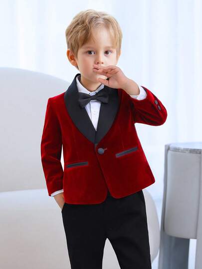 3pcs/Set Young Boy Suit, Jacket + Pants + Bow Tie, Gentleman Outfit, Autumn/Winter