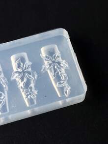 1 pieza Molde de silicona para uñas con diseño de flor de lirio de primavera, decoración de arte de uñas, plantilla DIY para flor de hielo de diseño de primavera y verano, stencils transparentes para manicura - transparente - Ver 4