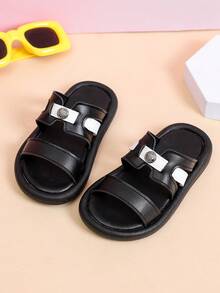 1双男女通用时尚平底可爱拖鞋，软底防滑一脚蹬凉鞋，适合夏季穿着 - 黑色 - 查看 2