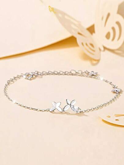 1pc S925 Sterling Silver Simple Cute Butterfly Bracelet, Women's Daily Wear Versatile Butterfly Bracelet, Fresh Sweet Elegant Fashion Accessory Gift