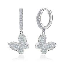 925纯银镶嵌立方氧化锆蝴蝶吊坠耳环，优雅耳环，适合日常佩戴，生日礼物 - 銀色 - 查看 1