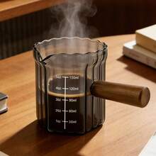 5oz/150ml Glass Measuring Cup With Wood Handle & Scale – Espresso Coffee Extraction & Milk Frothing Pitcher, Multi-Purpose Measuring Cup For Coffee, Tea, Syrup (Smoke Grey) - Grey - View 1