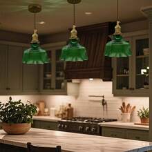 Modern Classic Retro Style Green Glass Lampshade, E26/E27 Base, Suitable For Kitchen Island, Bedroom, Bathroom, Living Room, Dining Room, Farmhouse, Study, Entryway, Closet, Vacation Rental, Bar, Countertop, Replacement Lampshade - Green - View 6