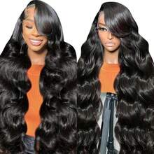 Natural Black Color 13x4 HD Transparent Lace Front Hand Weaves Wigs With Bady Hair Body Wave Wigs Human Blended Hair Lace Frontal Brazilian Virgin Hair Wigs For Women - Natural & Black - View 8