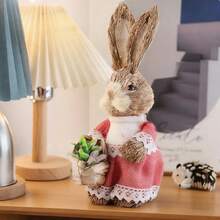 Straw Easter Bunny Figurines Rustic Rattan Rabbit Figure Tabletop Ornament For Living Room Party Decorations - D - View 5