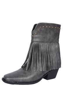 Women's Brown Western Cowboy Boots New European And American Western Style Features Traditional Embroidery With Square Toe And Low Heel. The Soles Of The Boots Are Non-Slip And Wear-Resistant, And They Are Not Tired. They Are Suitable For Wearing Ranch Culture, Rodeo Parties And Street Fashion In Daily Festivals. - Grey - View 1