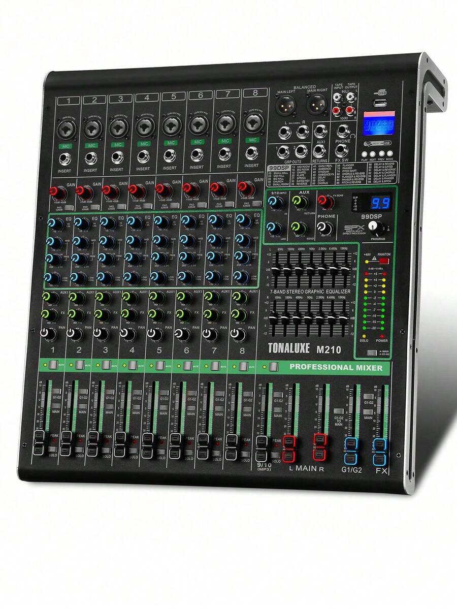 Audio Mixer 10 Channel Professional Sound Mixer Console With 99 DSP Effects + Dual 7-Band EQ, Mixing Board DJ Mixer W/USB, 48V Power Supply, PAD Button For Recording Karaoke PA Drum Live Music - View 1