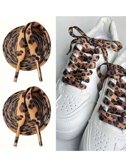 2-pack djurmönstrade skosnören - Leopardmönstrade, tunna platta leopardmönstrade skosnören, färgglada skosnören för skojs skull, cool design, perfekt för låga canvasskor, sneakers och vardagsskor - unisex sportskosnören för män och kvinnor, matchande tillbehör för par, leopardmönstrade skosnören