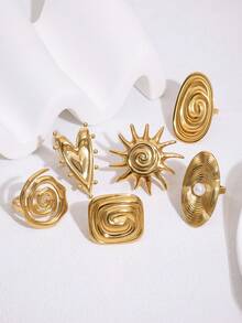 1枚时尚独特设计夸张高端镀层不锈钢太阳心形几何开口戒指，适合女性日常、派对和约会佩戴。 - 彩色 - 查看 1