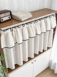 1件装农舍风格咖啡厅窗帘帘幔 - 米色条纹图案，双层设计，黑色包边，亚麻面料，挂钩顶部，四季皆宜，优雅的短款窗帘，适用于客厅、厨房、浴室窗户装饰 - 米色 - 查看 8