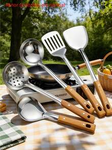 5/2pcs Kitchen Utensil Set, Includes Professional Slotted Spoon, Soup Ladle, Spatula, Scraper, Fine Rice Spoon, Suitable For Cast Iron Pot Cooking, Can Be Used For Stir-Frying Vegetables And Meat, A Good Helper For Daily Cooking (Slight Scratches Are Normal) - Multicolor - View 9