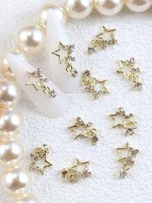 10Pcs/Pack Japanese And Korean Style Lz Internet Celebrity New Nail Art Alloy Decoration With Rhinestone Star Pendant For Diy Nail Decoration Nail Charms Nail Gems Nail Supplies Nails - Bạc - Xem 3