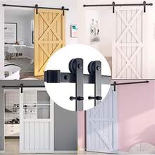 2m Resistente Kit de Riel de Puerta Corredera de 6.6 Pies de Ruedas Grandes, Kit de Herrajes para Puerta Corredera de Granero, Adecuado para Puertas Individuales,Graneros,Trastero,Garajes - Negro - Ver 4