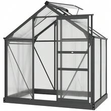 6x4ft Polycarbonate Walk-In Greenhouse – Large Aluminium Frame Garden Grow House With Sliding Door & Window (Grey) - Default - View 9
