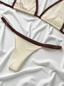 Women's Summer String Bikini With Adjustable Sides - kem với màu nâu - Xem 4
