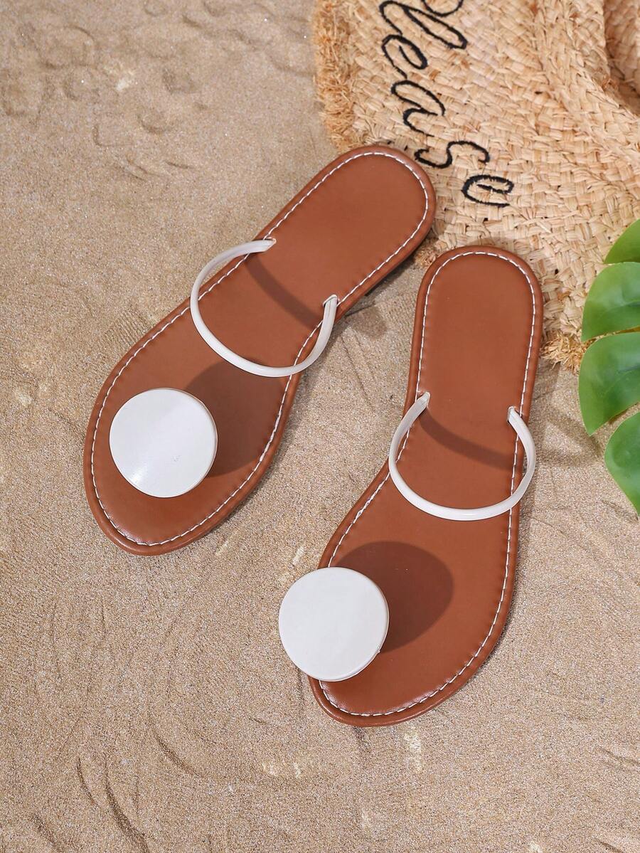 Women's Casual Flat Sandals, Summer Slip-On Beach Slippers - White - View 1
