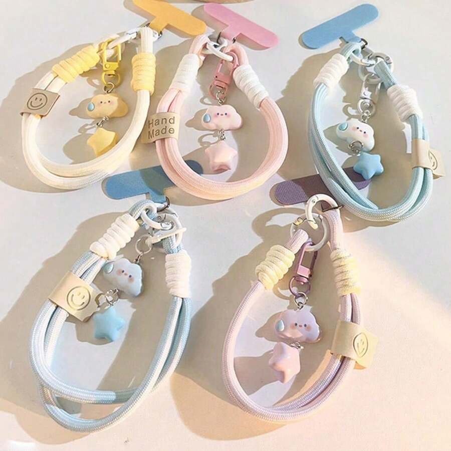 舒适贴合 1 件装 手工糖果色云朵星星吊坠尼龙手机挂绳/腕带 送给母亲、家人、朋友的生日、节日礼物 手机吊坠、手机链 复活节春季粉彩 - 彩色 - 查看 1