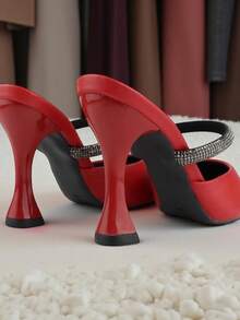 Women's Mule Shoe With Rhinestone Strap, High Heel, 9.5cm Cup, Madame Winter Collection 2026 - 紅色 - 查看 2