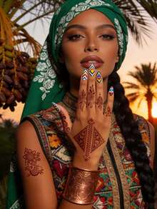 8 Sheets Of Complex Mandala And Geometric Pattern Temporary Tattoo Stickers - Elegant Brown Ink Body Art Stickers With Floral, Diamond, And Decorative Patterns, Waterproof Self-Adhesive Tattoos, Suitable For Adults And Teenagers, Perfect For Festivals, Parties, Beach Days, And Bohemian Daily Styling, Multiple Design Sets(8pcs/4pcs) - Brown - View 4