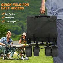 Carrito Plegable Portátil y Carriola para Exteriores hasta 70 Kg, Ruedas 360° Todo Terreno con Freno, Incluye Toldo y Cesta de Tela, para Niños y Mascotas, Carretilla Wagon Vagón con Funda - Negro - Ver 3