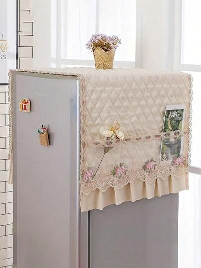 Cubierta de toalla suave de una sola puerta para refrigerador, lavadora y gabinete de decoración, cubierta de polvo impresa de múltiples texturas para refrigerador y lavadora, mantel multiusos para electrodomésticos con bolsillos laterales - protege la ropa, la secadora y las cubiertas del refrigerador del polvo y los daños, paño decorativo de almacenamiento para uso doméstico y de cocina, una pieza de cubierta superior para lavadora y secadora, bolsas de almacenamiento adecuadas para uso doméstico y de cocina.