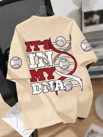 Boys' Casual Baseball Letter Print Short Sleeve Round Neck T-Shirt, Spring/Summer New Design For Teenagers