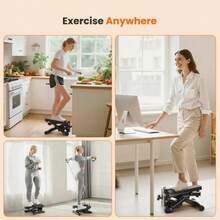 Mini stepper doméstico, escalador con bandas de resistencia, capacidad de peso superior a 136 kg, stepper hidráulico con pantalla LCD, color negro. - Negro - Ver 7