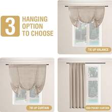 1 件米色条纹亚麻窗帘，系带罗马帘，时尚半透明窗帘，适用于厨房、浴室、小窗户 - 米色 - 查看 2