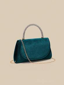 1 chiếc túi xách nhung cao cấp màu trơn thời trang có nắp gập, kèm vòng tay đính kim cương, túi công sở duyên dáng và thanh lịch dành cho nữ, phù hợp cho sử dụng hàng ngày, có thể dùng như ví cầm tay/túi xách tay/túi đeo vai/túi đeo chéo, thích hợp cho đám cưới/tiệc tùng/dạ hội/tiệc chiêu đãi và các sự kiện khác. - Màu xanh lá cây đậm - Xem 5