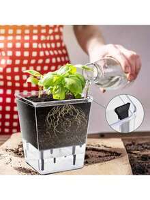 FEPK Maceta autorriegable automática, maceta cuadrada de plástico transparente y transpirable con autoadsorción, maceta hidropónica de escritorio, diseño moderno, multicomponente, apta para plantas araña, orquídeas, violetas africanas, satisface las necesidades de jardinería doméstica, jardinería fácil - Multicolor - Ver 4