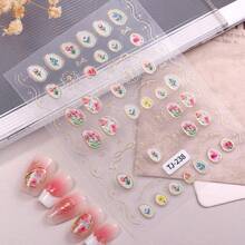 1片青铜色果冻郁金香美甲贴纸，可爱日式花卉珍珠美甲贴纸，5D立体花朵美甲贴花 - 彩色 - 查看 6