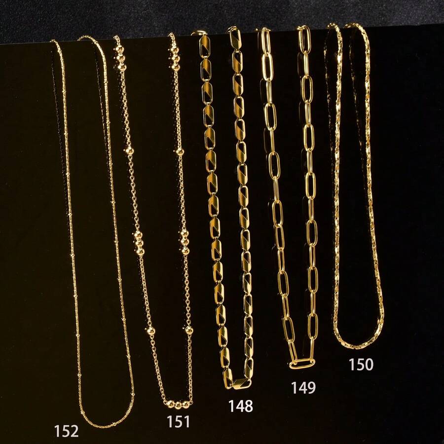 5件套简约18K镀金叠层项链套装，男女皆宜的百搭时尚配饰 - 金色 - 查看 1