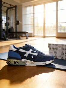 2026新款复古情侣鞋，483米运动跑步休闲鞋，校园风，奢华透气，适合工作场合，礼盒包装，大码尺码，快速发货，随机错位鞋底印花 - 黑藍色 - 查看 4