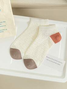 1/5双可爱小熊图案女士短袜，透气竹棉大网眼设计，可爱学院风，适合春秋季日常穿着 - 彩色 - 查看 9